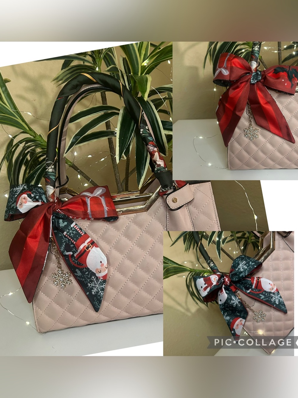 2 in 1 Merry Christmas Twilly Women Handbag Scarf Red Green